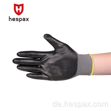 Hespax Anti -Öl -Polyester glatte Nitrilschichthandschuhe